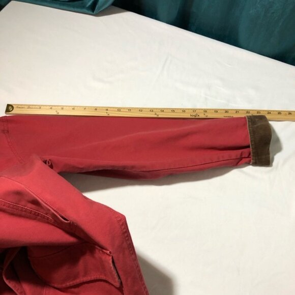 LL Bean womens red canvas chore jacket barn coat sz M corduroy collar cuffs - Picture 7 of 12